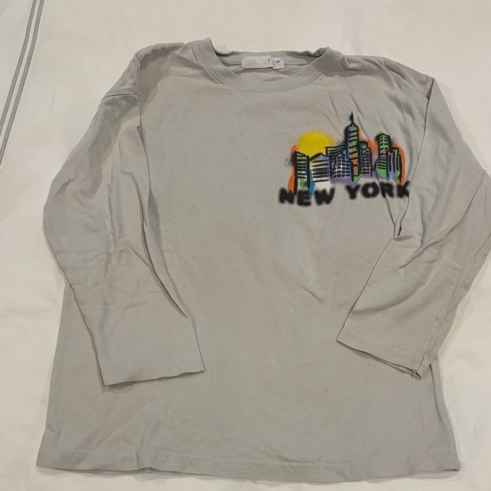 Zara Gray Long Sleeve Tee with New York Skyline